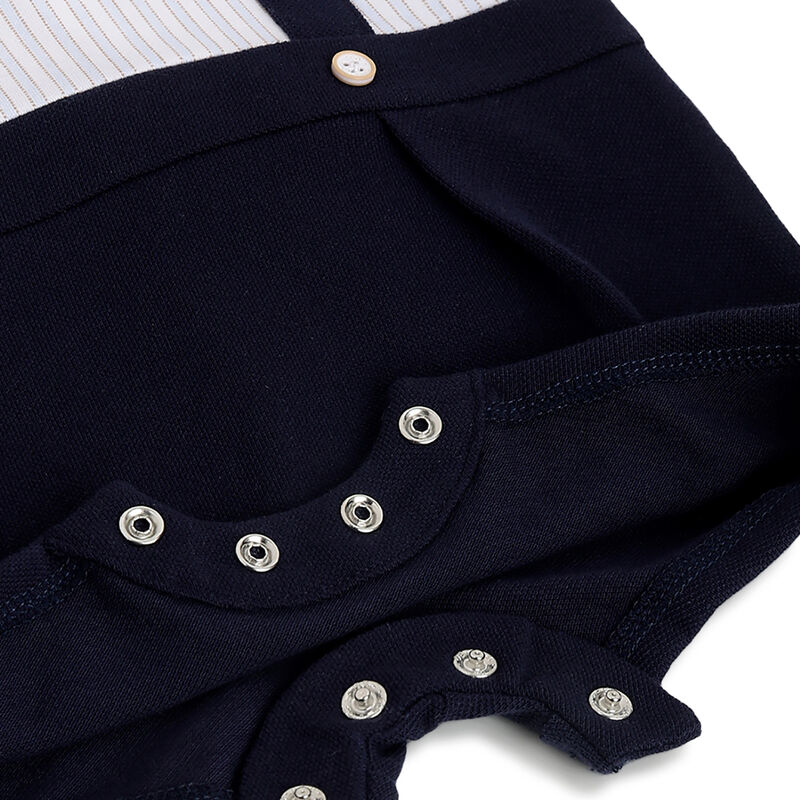 Boys Dark Blue Applique Short Sleeve Rompers image number 3